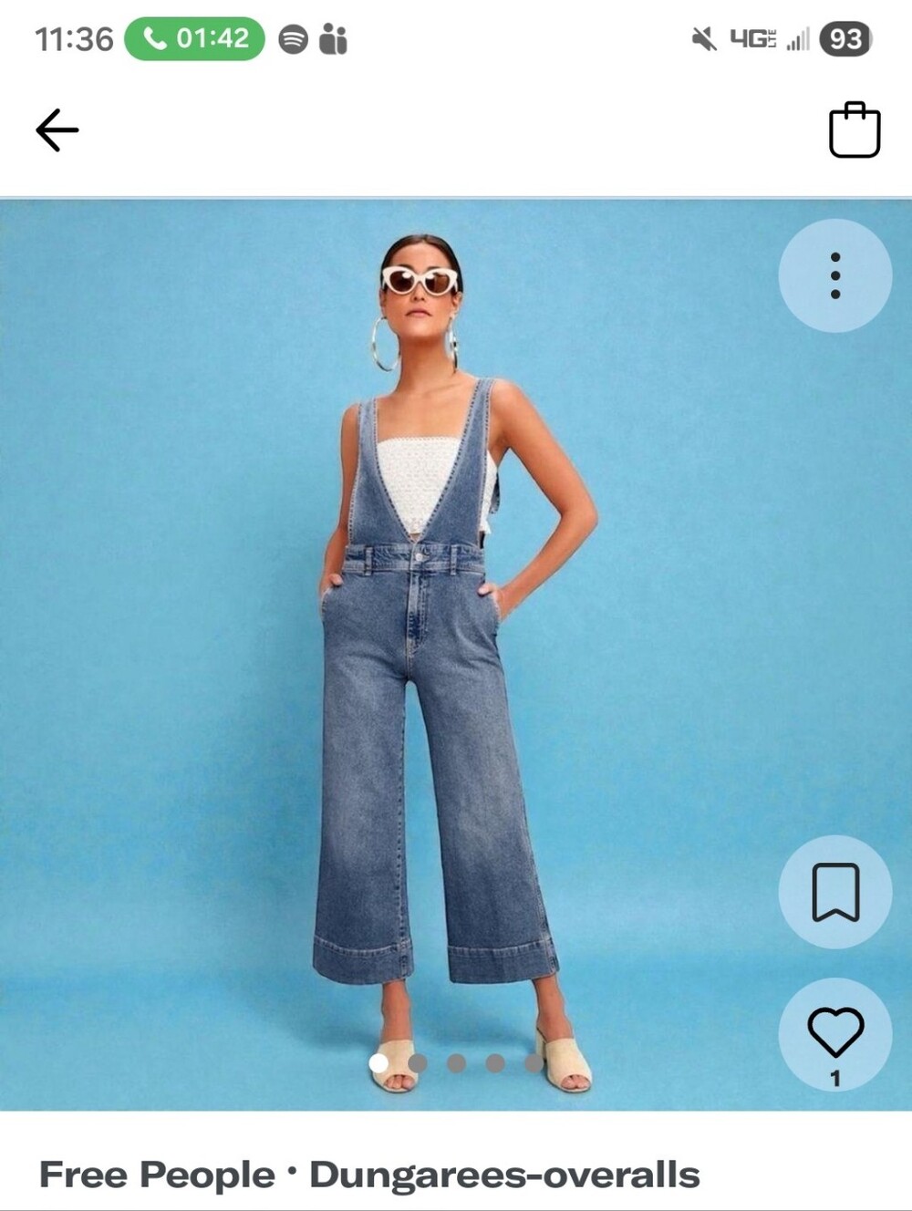Free People Women's Blue Denim Dungaree Overalls